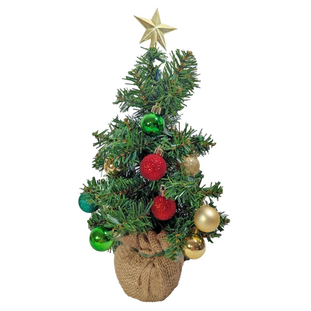 Artificial Christmas Tree Burlap Base 13-inch Ornaments Star Lighting Gift NEW